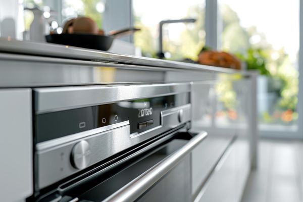 shiny clean oven on a blurred kitchen background