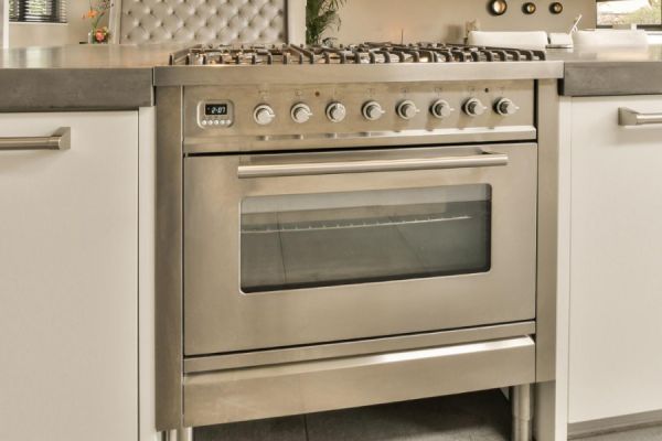 silver range cooker in a kitchen