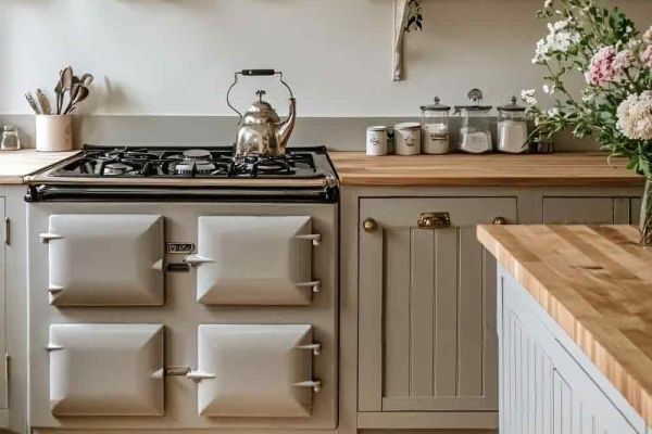 AGA Cooker with two doors in a kitchen