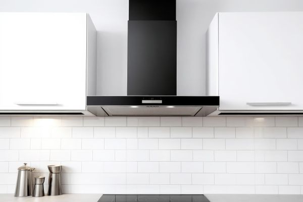 blck extractor hood in a white kitchen