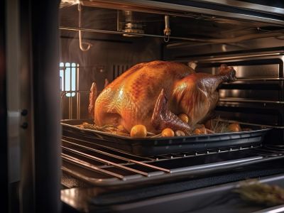 Christmas turkey in the oven for christmas dinner