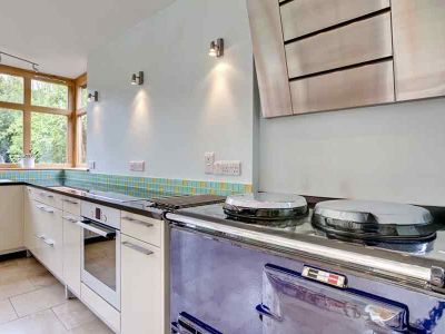 aga cooker with two burners and a griddle