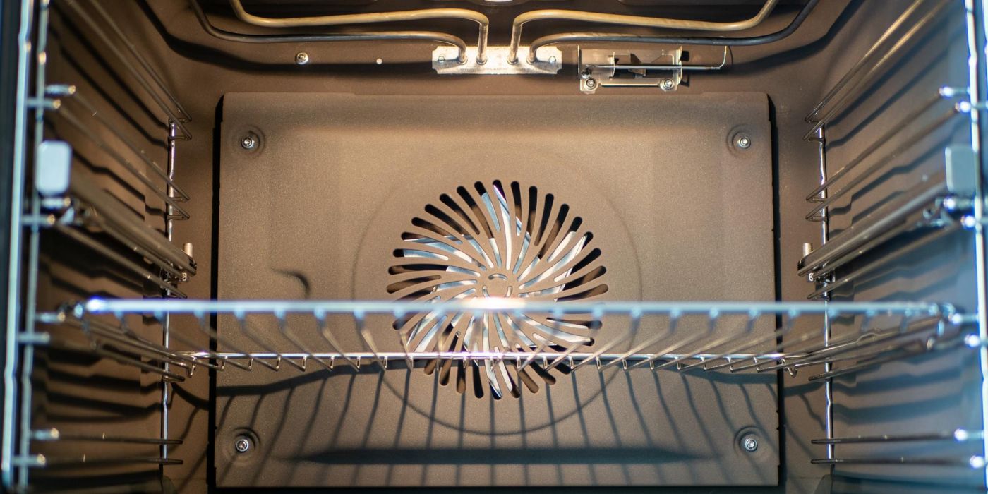 inside an oven cavity and the light is on