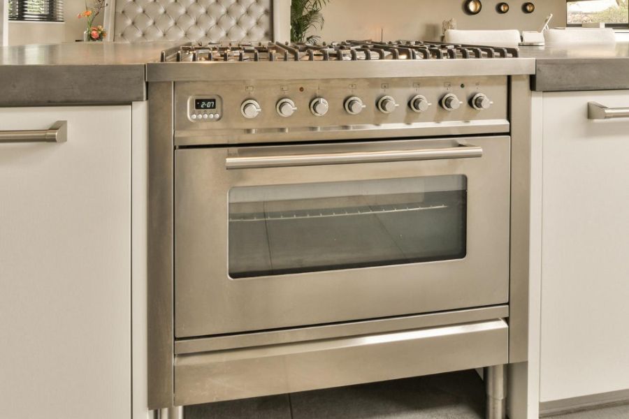 stainless steel range in a kitchen